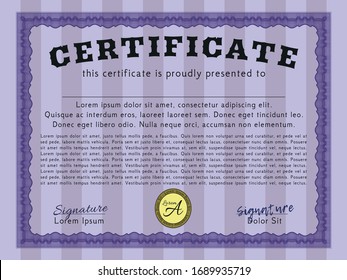 Violet Sample Certificate. Perfect design. Vector illustration. With complex background. 