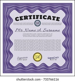 Violet Sample Certificate. Perfect design. Customizable, Easy to edit and change colors. With linear background. 