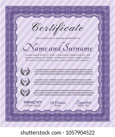Violet Sample Certificate. With quality background. Elegant design. Vector illustration. 