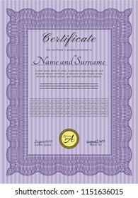 Violet Sample Certificate. With quality background. Money design. Customizable, Easy to edit and change colors. 