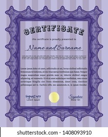 Violet Sample Certificate. With quality background. Vector illustration. Superior design. 