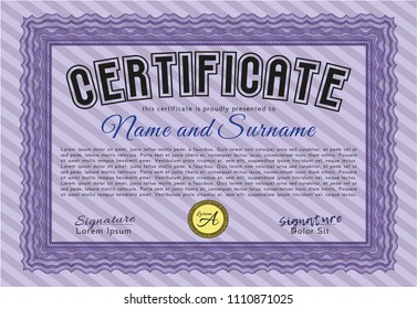 Violet Sample Certificate. Retro design. Vector illustration. Complex background. 