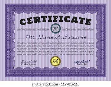 Violet Sample Certificate. Retro design. Detailed. With complex background. 