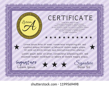 Violet Sample Certificate. Retro design. Customizable, Easy to edit and change colors. With complex background. 