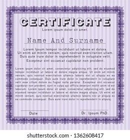 Violet Sample Certificate. Retro design. Customizable, Easy to edit and change colors. With complex linear background. 