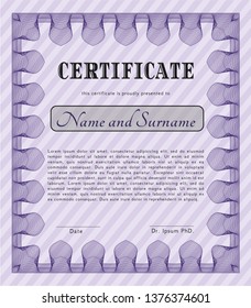 Violet Sample Certificate. Superior design. Detailed. Complex background. 