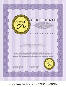 Violet Sample Certificate. Vector illustration. With linear background. Lovely design. 