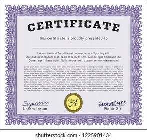 Violet Sample Diploma. Artistry design. Customizable, Easy to edit and change colors. With linear background. 