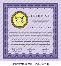 Violet Sample Diploma. With background. Customizable, Easy to edit and change colors. Money Pattern design. 