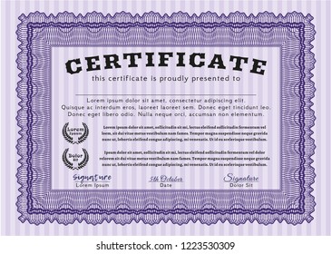 Violet Sample Diploma. Beauty design. With linear background. Vector illustration. 
