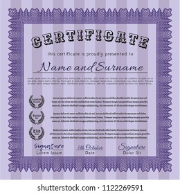Violet Sample Diploma. Complex background. Customizable, Easy to edit and change colors. Good design. 