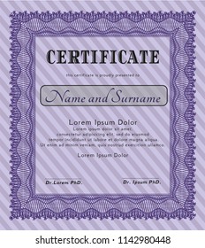 Violet Sample Diploma. With complex background. Vector illustration. Money style design. 