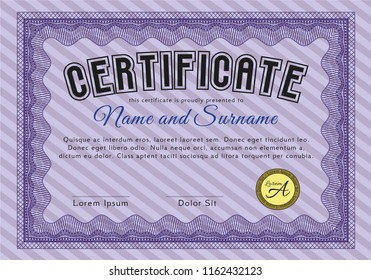 Violet Sample Diploma. Complex background. Customizable, Easy to edit and change colors. Perfect design. 