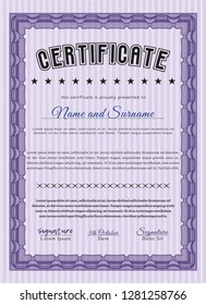 Violet Sample Diploma. Complex background. Customizable, Easy to edit and change colors. Superior design. 