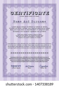 Violet Sample Diploma. With complex background. Customizable, Easy to edit and change colors. Excellent design. 