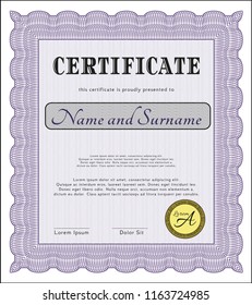 Violet Sample Diploma. With complex linear background. Vector illustration. Money style design. 