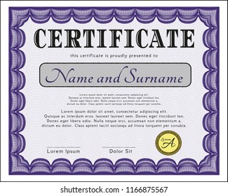 Violet Sample Diploma. With complex linear background. Customizable, Easy to edit and change colors. Superior design. 