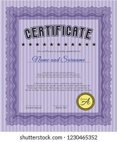 Violet Sample Diploma. With complex linear background. Detailed. Excellent design. 