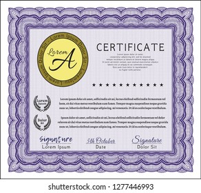 Violet Sample Diploma. Cordial design. Detailed. With background. 