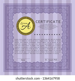 Violet Sample Diploma. Cordial design. With quality background. Detailed. 