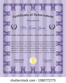 Violet Sample Diploma. Cordial design. Detailed. Printer friendly. 