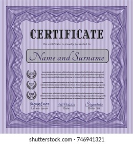 Violet Sample Diploma. Cordial design. Vector illustration. Printer friendly. 