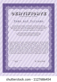 Violet Sample Diploma. Customizable, Easy to edit and change colors. With great quality guilloche pattern. Money Pattern design. 