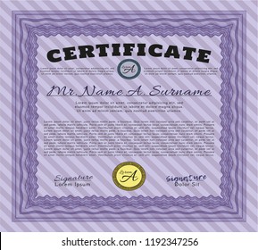 Violet Sample Diploma. Customizable, Easy to edit and change colors. With great quality guilloche pattern. Perfect design. 