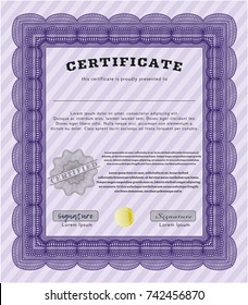 Violet Sample Diploma. Customizable, Easy to edit and change colors. With guilloche pattern. Modern design. 