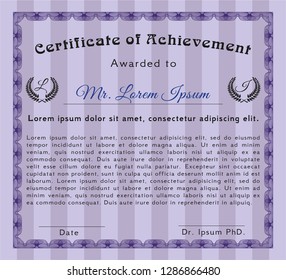 Violet Sample Diploma. Detailed. With linear background. Artistry design. 