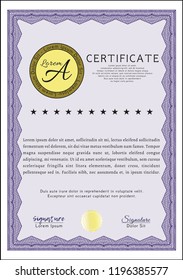 Violet Sample Diploma. Easy to print. Artistry design. Detailed. 