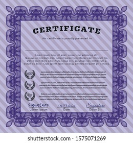 Violet Sample Diploma. Easy to print. Retro design. Vector illustration. 