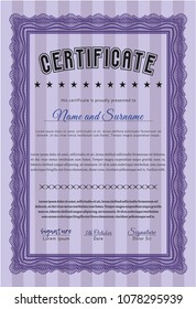 Violet Sample Diploma. Elegant design. Vector illustration. Complex background. 