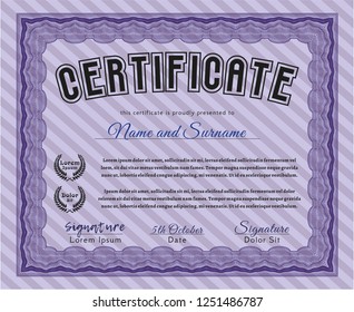 Violet Sample Diploma. Elegant design. Detailed. With guilloche pattern. 