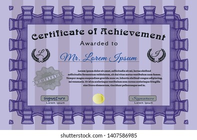 Violet Sample Diploma. Elegant design. With complex background. Customizable, Easy to edit and change colors. 