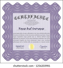 Violet Sample Diploma. Excellent design. Vector illustration. Easy to print. 