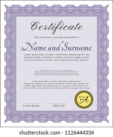 Violet Sample Diploma. Good design. Easy to print. Vector illustration. 