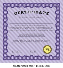 Violet Sample Diploma. Good design. Customizable, Easy to edit and change colors. With guilloche pattern. 