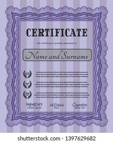 Violet Sample Diploma. With great quality guilloche pattern. Money Pattern. Customizable, Easy to edit and change colors. 