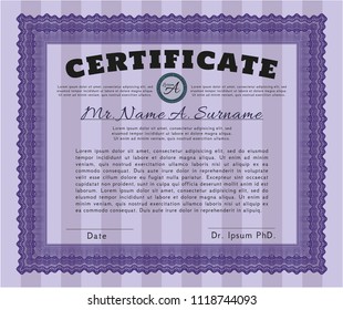 Violet Sample Diploma. With guilloche pattern. Excellent design. Detailed. 