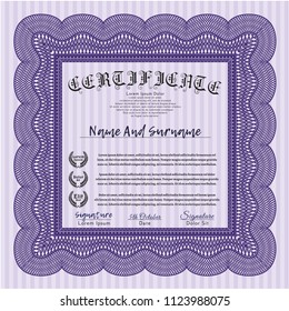 Violet Sample Diploma. With guilloche pattern and background. Beauty design. Detailed. 