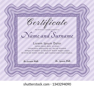 Violet Sample Diploma. With guilloche pattern. Detailed. Sophisticated design. 
