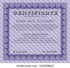 Violet Sample Diploma. With linear background. Nice design. Vector illustration. 