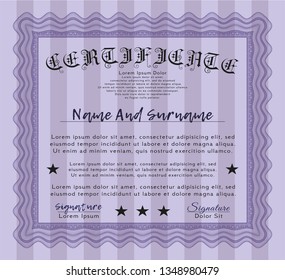 Violet Sample Diploma. With linear background. Vector illustration. Elegant design. 