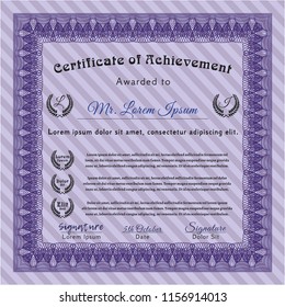 Violet Sample Diploma. Lovely design. With guilloche pattern. Vector illustration. 