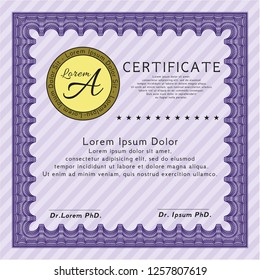 Violet Sample Diploma. Modern design. Printer friendly. Vector illustration. 