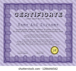Violet Sample Diploma. Money Pattern design. With background. Customizable, Easy to edit and change colors. 