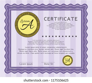 Violet Sample Diploma. Perfect design. Vector illustration. Printer friendly. 