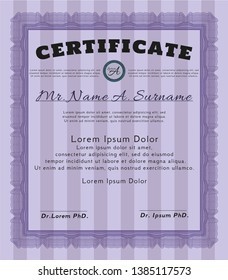 Violet Sample Diploma. Perfect design. Detailed. With background. 