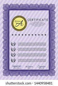  Violet Sample Diploma. Perfect design. Vector illustration. With great quality guilloche pattern. 